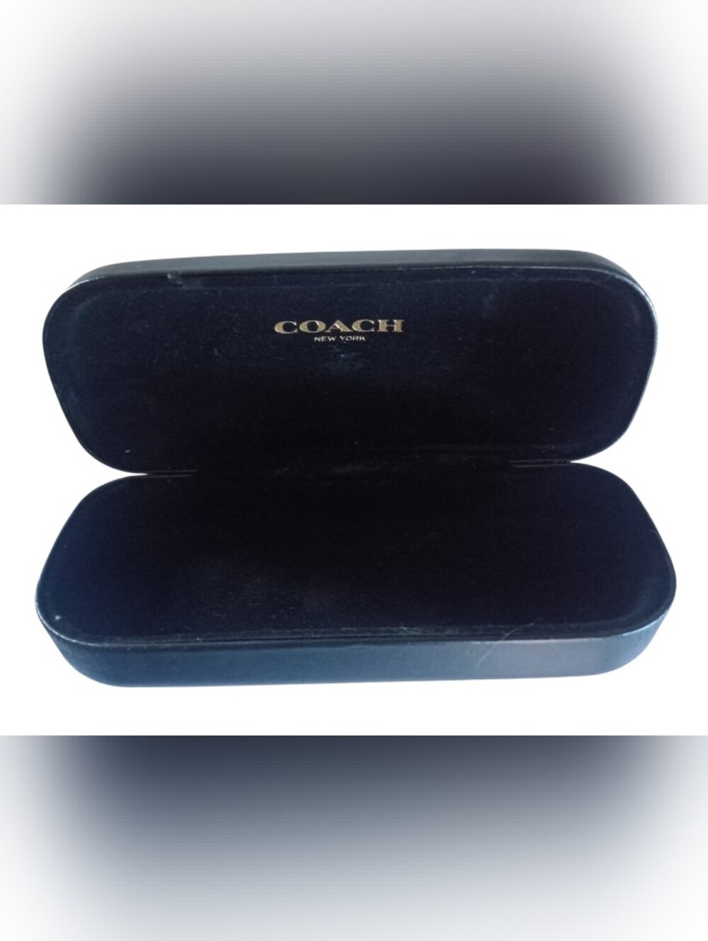 Coach New York Black Leather Clamshell Eye Sunglasses Case With Gold Logo